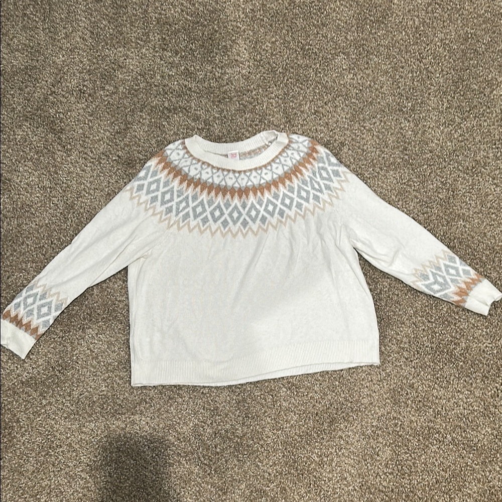 White and Gray Fair Isle Pullover Sweater